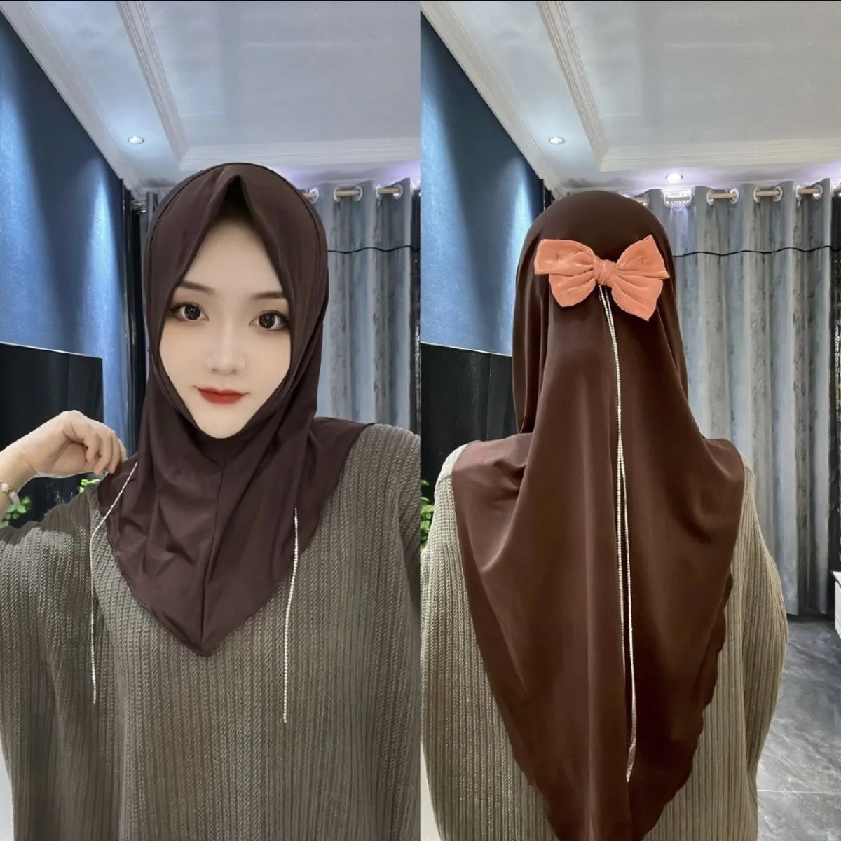 

2024 Cute Moslem Sweet Girls Instant Bow Scarves Comfy Hijab