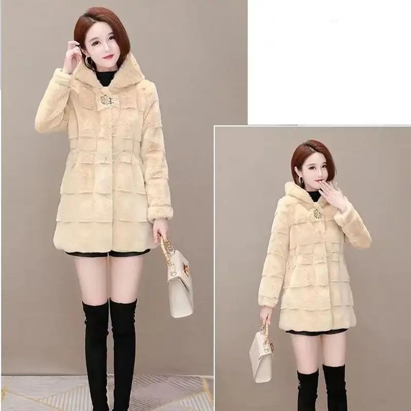 Women's Coat 2025 Autumn/Winter Item Danish Mink Imitation Mink fur Medium Long Fur Coat Female Slim Fit Plush Coat Hooded Top