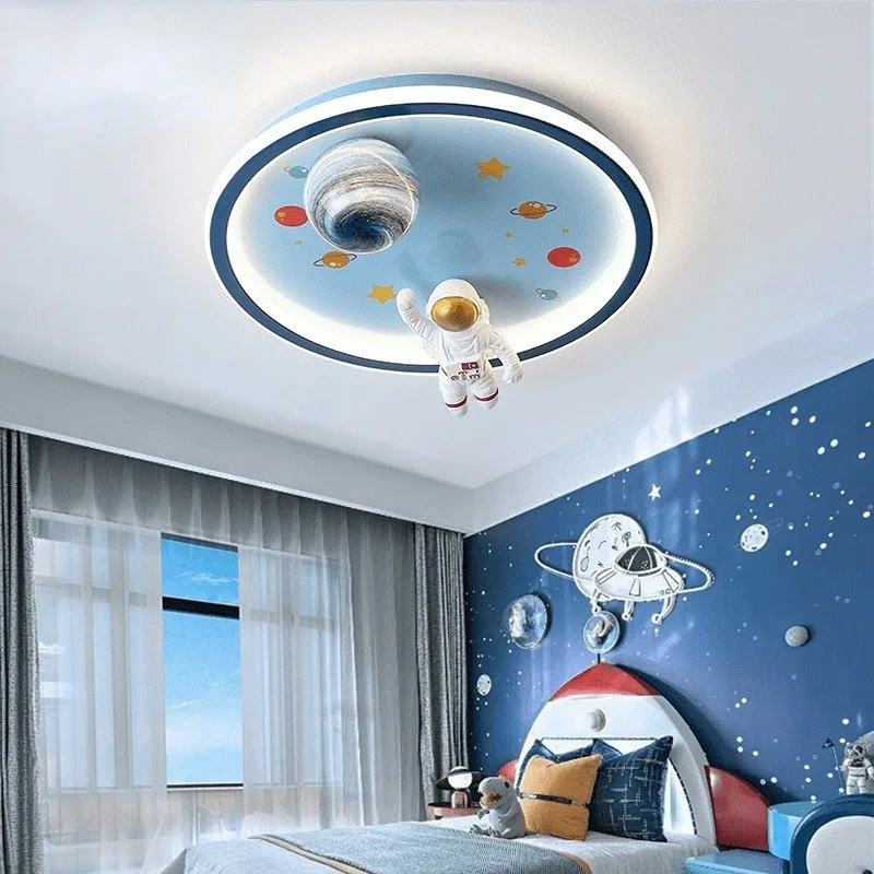 Children's Room Boy Bedroom Ceiling Lights LED Round Astronaut Light Modern Warm Baby Room Nursery Decor Astronaut Ceiling Lamps