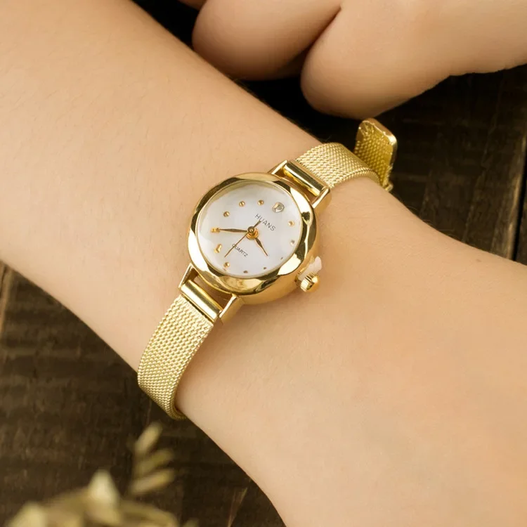Relojes de moda para mujer, reloj de pulsera de cuarzo informal dorado para mujer, relojes de vestir de acero inoxidable con malla metálica, reloj femenino