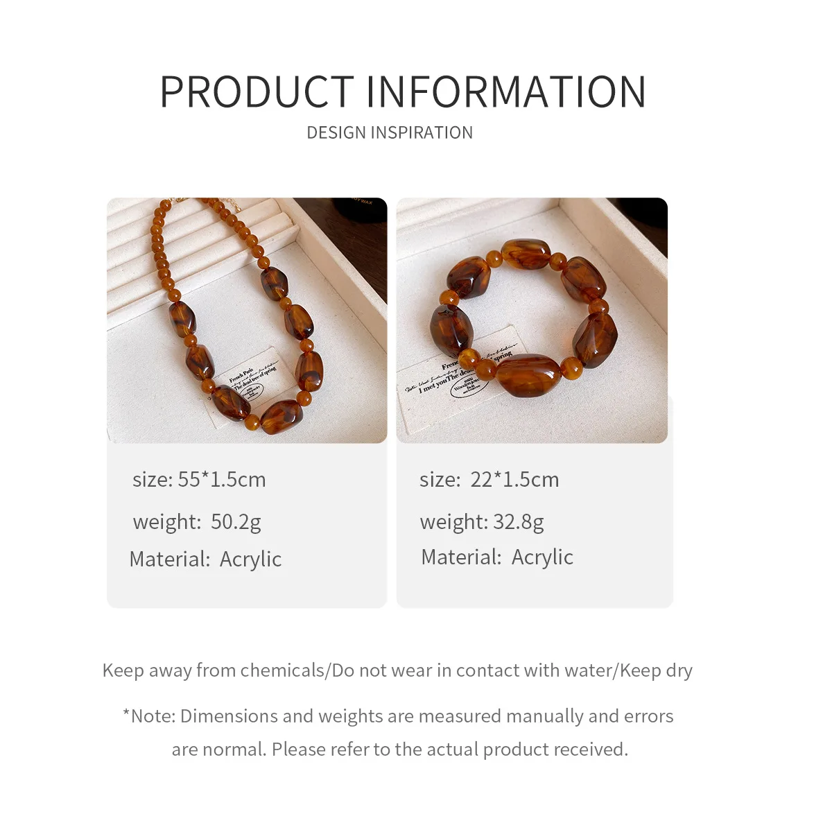 Amber Color Irregular Acrylic Beads Chokers Necklaces Set