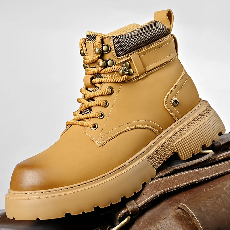 

New Men's Shoes Lace-Up Men High Top Boots Leather Casual Shoes for Man Retro Motorcycle Boots Fashion Men's Walking Boots Botas