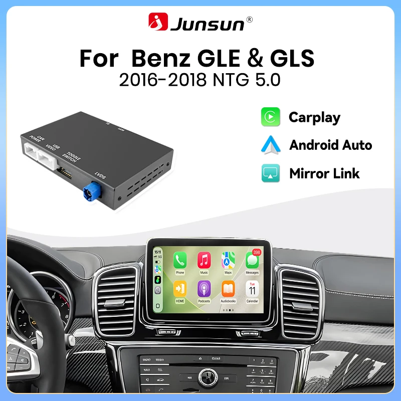 Junsun Wireless CarPlay Android Auto OEM Bildschirm-Upgrade-Decoder-Box für Mercedes Benz GLE GLS Klasse 2016-2018 NTG 5.0 Bluetooth AirPlay Mirror Link GPS-Navigations-Nachrüstkit