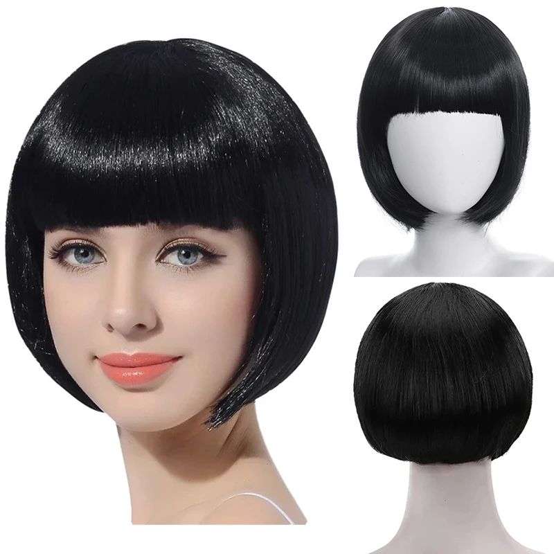 

Synthetic wig, black bangs, female bobo hairstyle, short face shaping, natural inward cinding, 30CM headwear