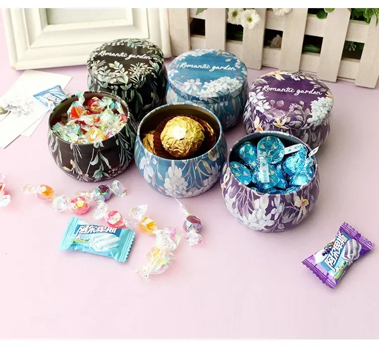 

10pcs Mini Elegant Flower Tin Box DIY Candle Jar Balm Round Empty Lipstick Case candy box