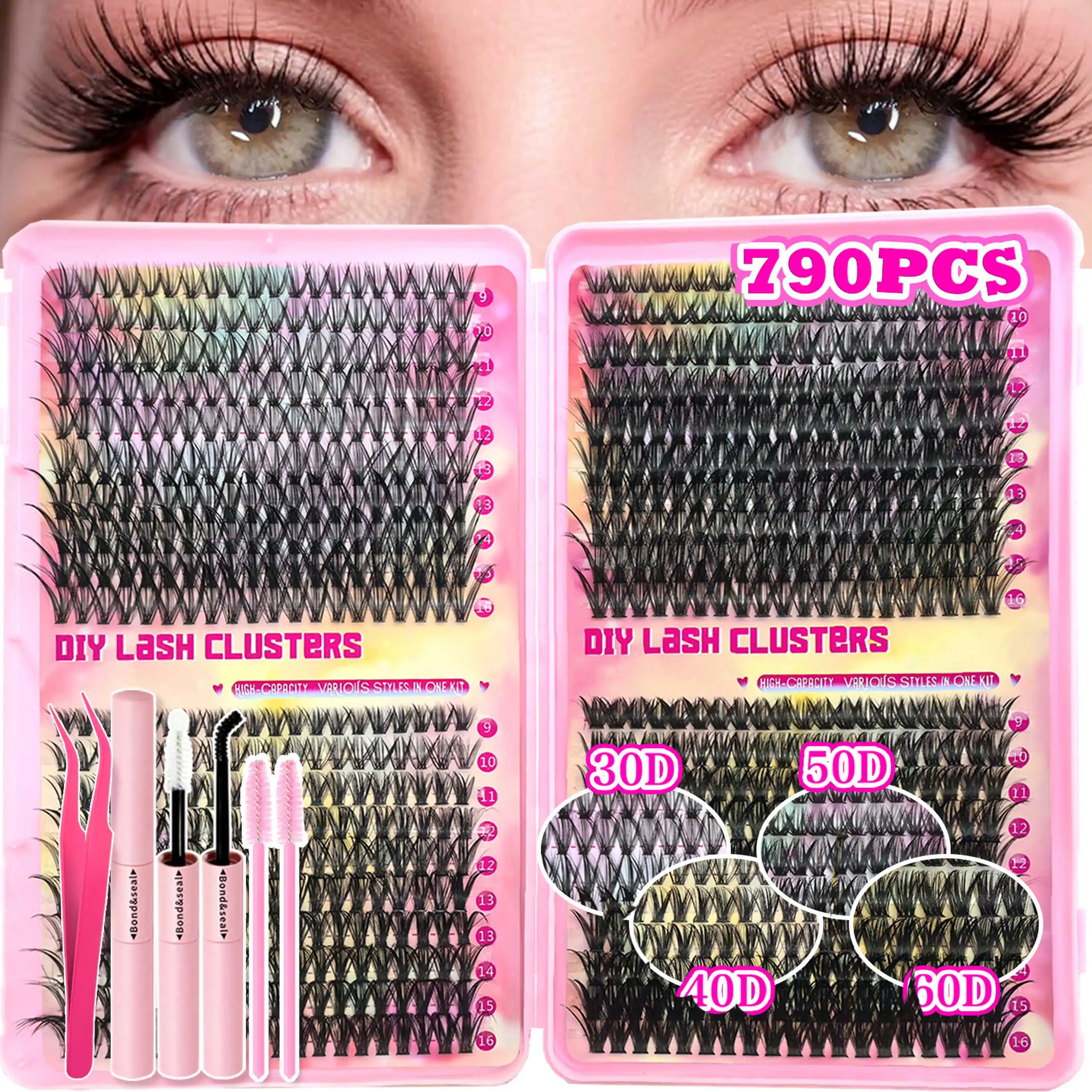 Eyelash Set 40 Rows 30D/40D/50D/40D Natural, Voluminous, Fluffy, Extended Length Blend Personalised Makeup Tools