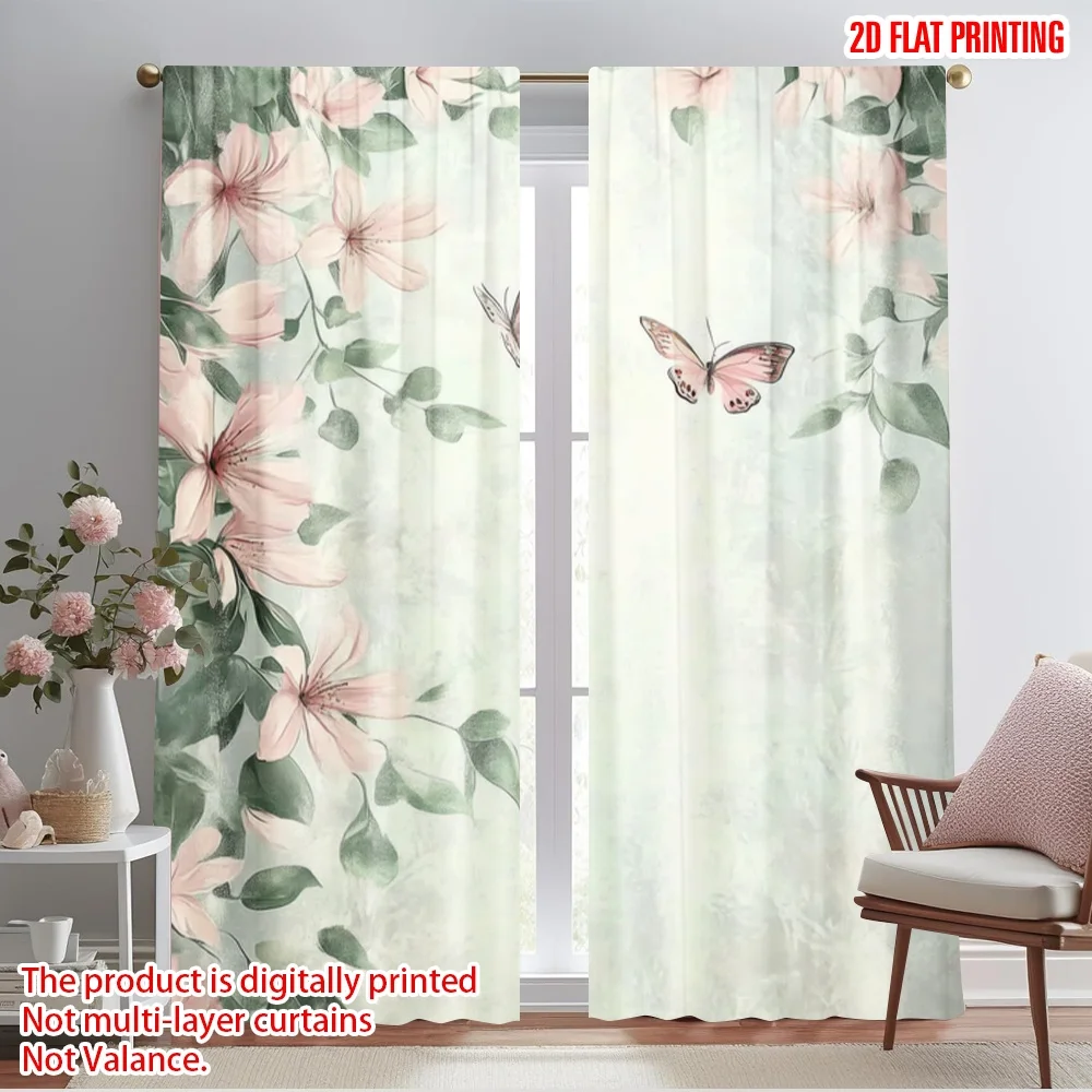 

2pcs,2D plane printing Curtains PetalWhisper Versatile 100% Polyester (without rod) All Seasons Perfect for Bedroom Living Room
