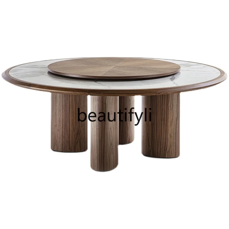 New modern simple log round dining table Italian minimalist built-in special-shaped round table with turntable dining table