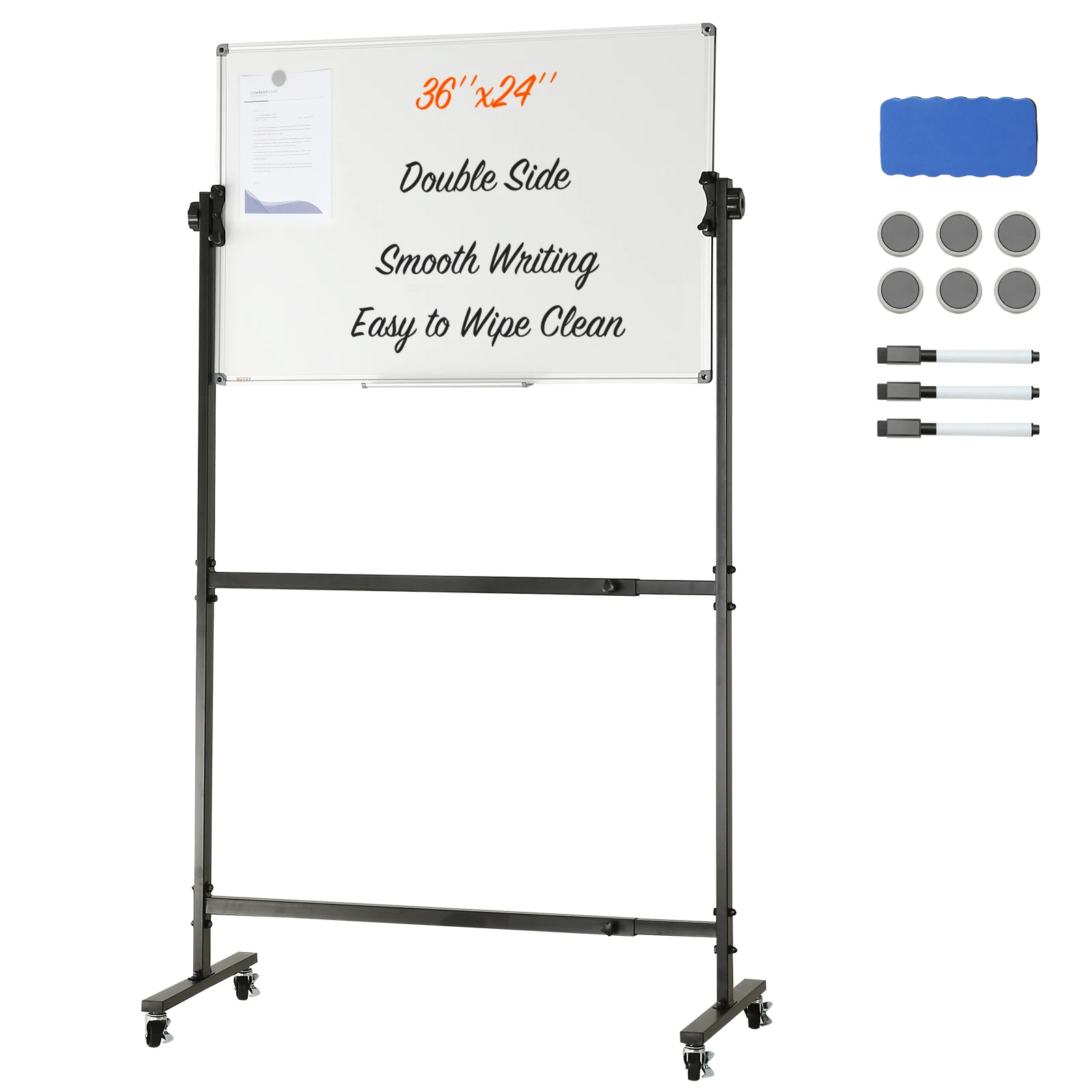 VEVOR Rolling Magnetic Whiteboard Double-Sided Mobile Whiteboard 360° Reversible Adjustable Height Dry Erase Board for School