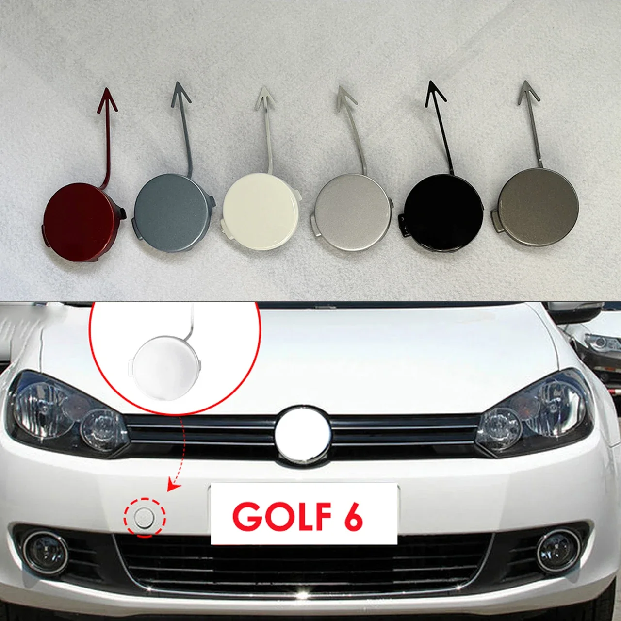 

For VW Golf 6 MK6 2009-2013 Front Bumper Trailer Hitch Cover Traction Hook Cover Tow Hook Trailer Cap 5K0 807 241 5K0807241