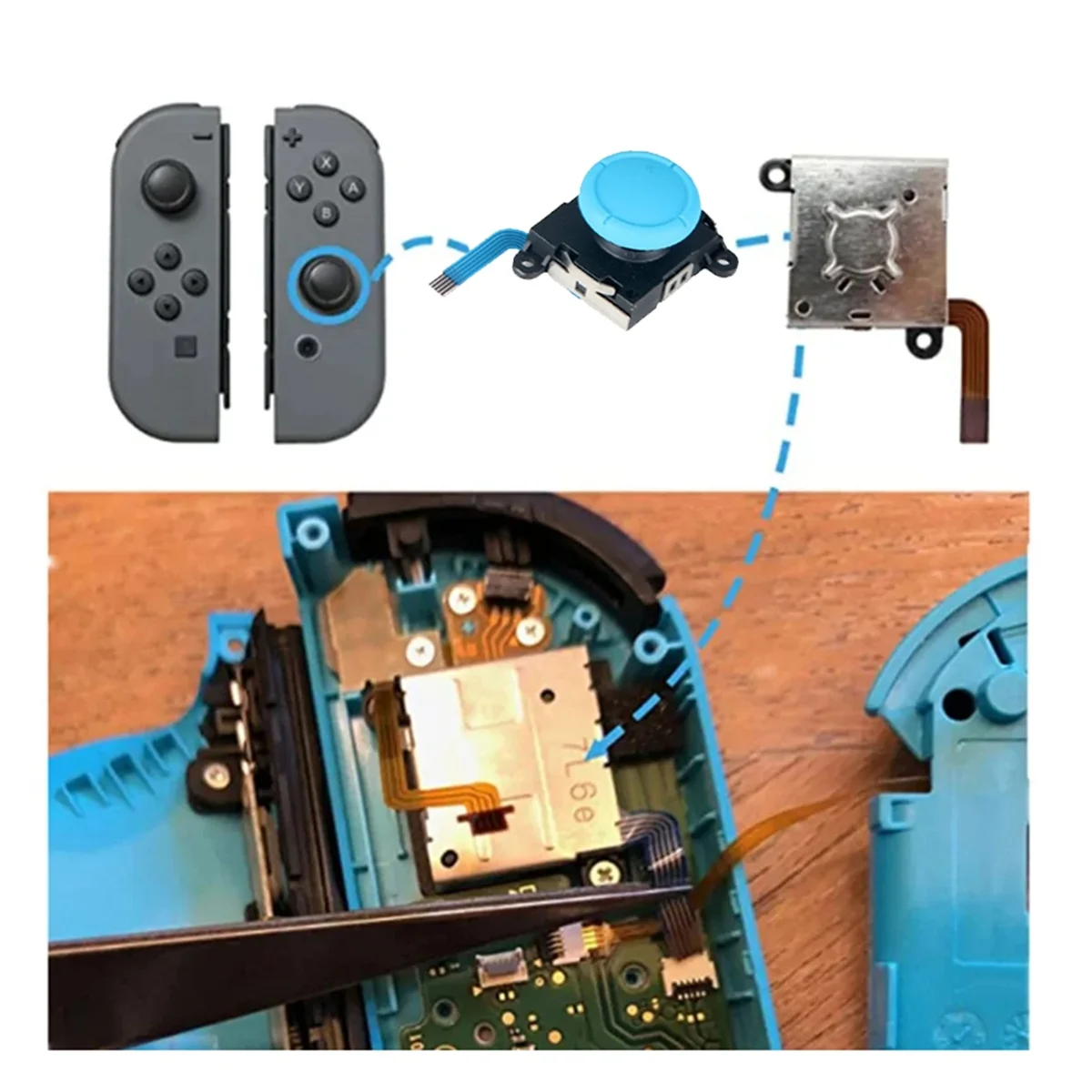 BFYLW 10PCS 3D Analog จอยสติ๊กสําหรับ NS SWITCH Lite Joycon Controller จอยสติ๊กสําหรับ SWITCH Lite เกมอุปกรณ์เสริมสีขาว