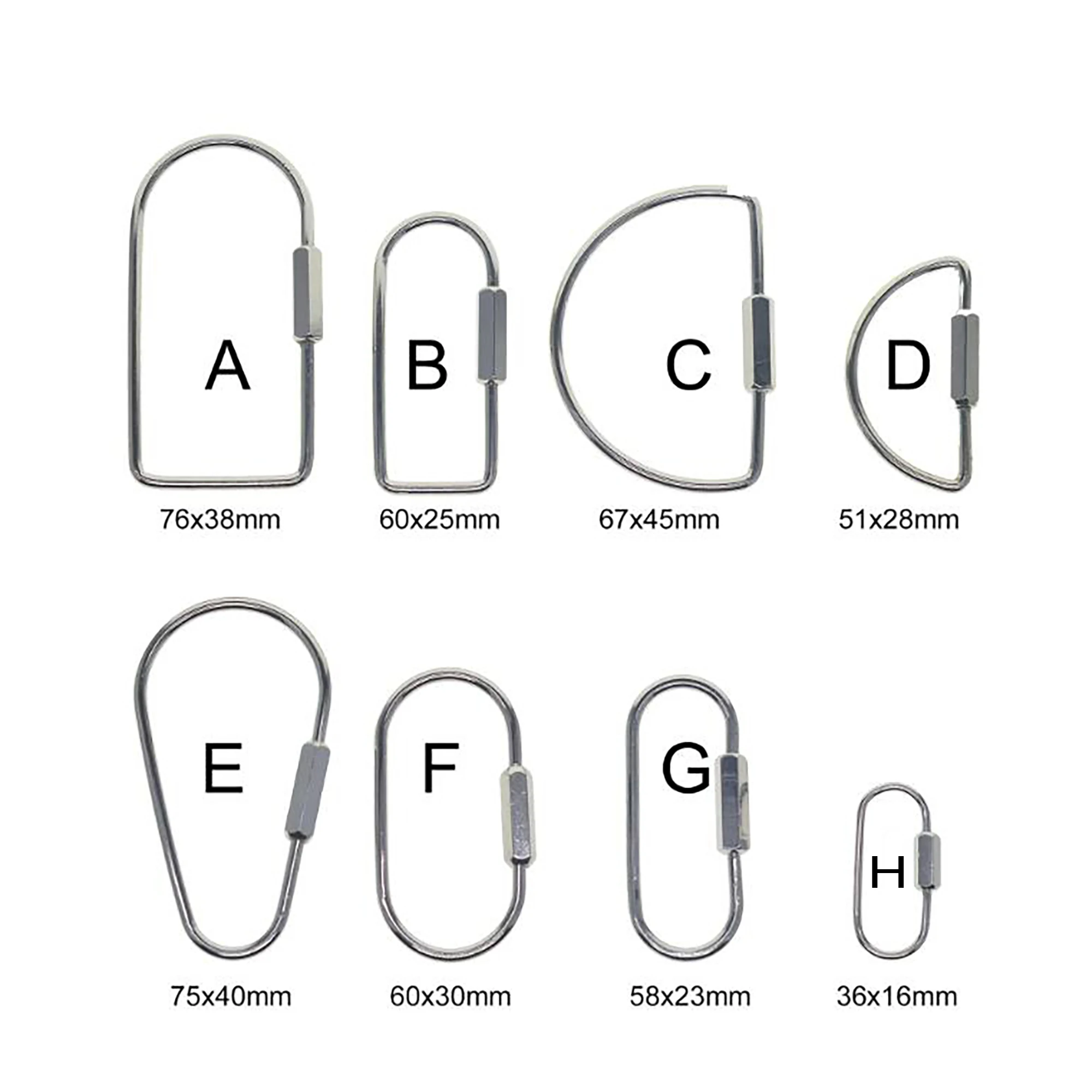 8 style stylish simple design silver plate brass oval Drop rectangle Screw Locking Carabiner Key ring Keychain EDC gift