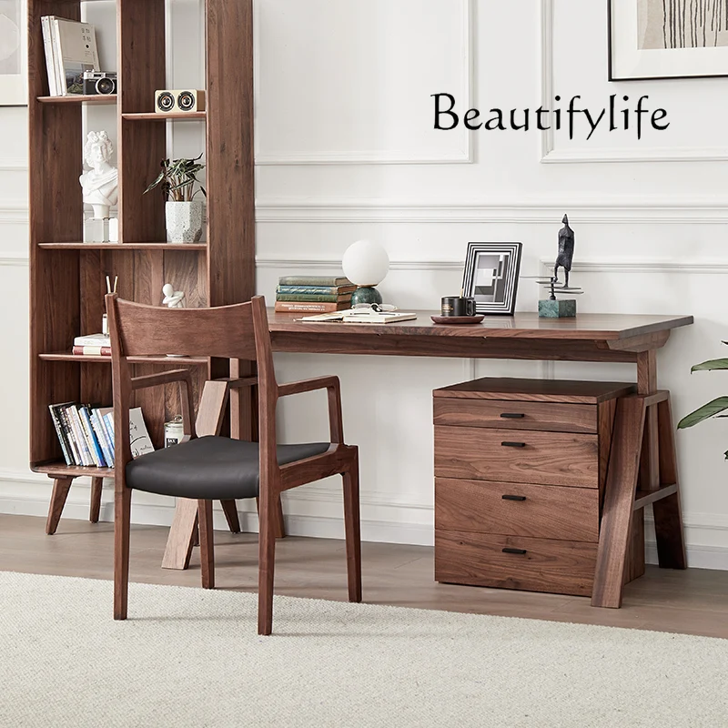 Nordic Light Luxury Black Walnut Wooden Desk New Chinese Home Writing Desk Modern Minimalist Writing Desk