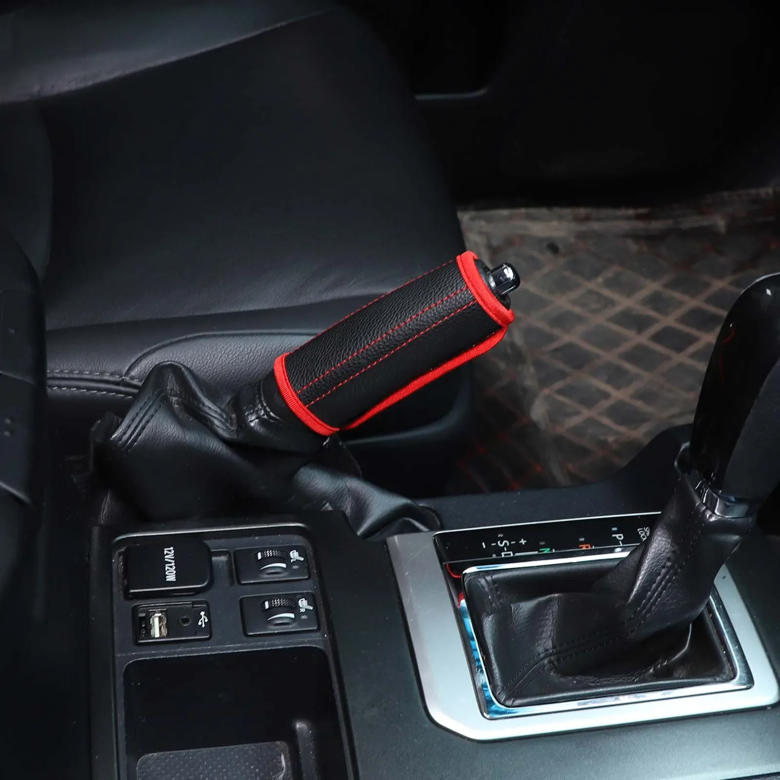 لتويوتا لاند كروزر برادو FJ 150 2010-2018 الجلود والقماش الأسود فرملة اليد الغطاء الواقي اكسسوارات السيارات #3