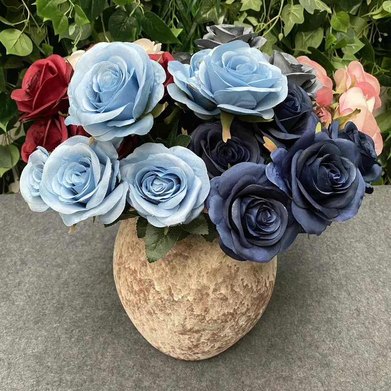 7heads Rose Bundle Artificial Fake Silk Flower Dusty Pink Black White Wedding Decoration Christmas Party Display Gift Fall Color