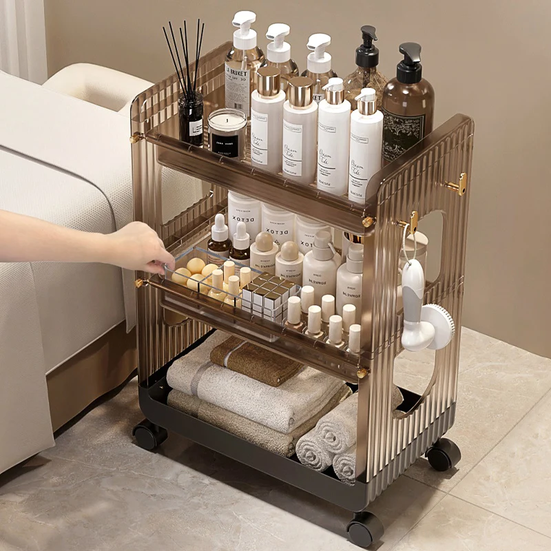 Premium Acrylic Makeup Organizer Display Shelf Beauty Salon Trolley Multi-Purpose Storage Rack Instrument Utility Cart