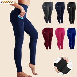 Leggings de treino cintura alta com bolsos femininos, roupas de ginástica, calças de ioga, corrida e ciclismo macias, verão, 1pc