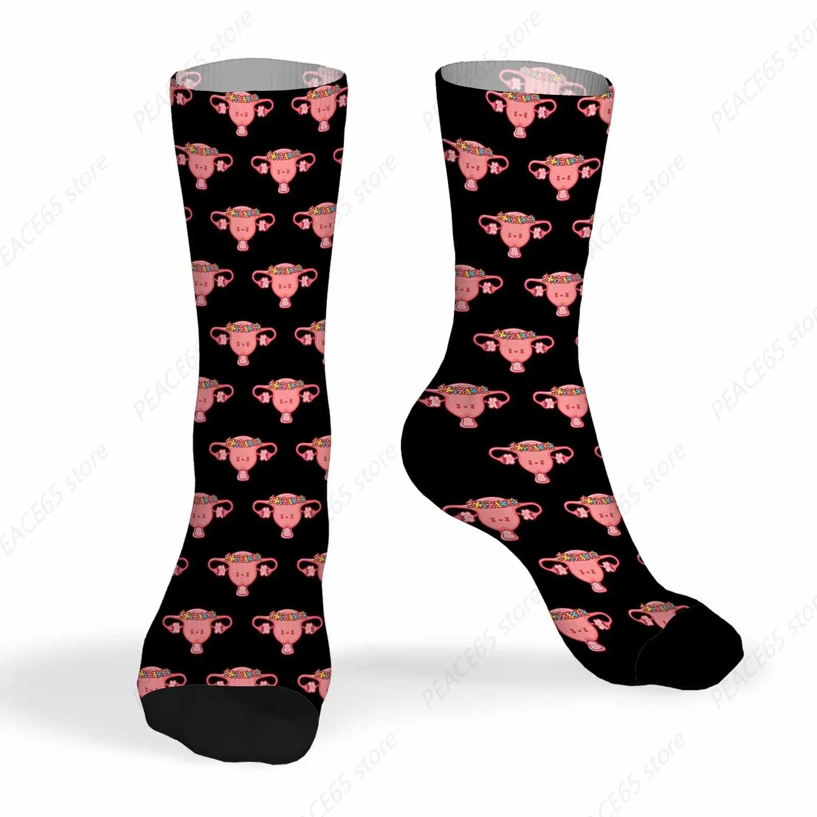 Socks Uterus Organ Athletic Crew Socks Cute Uterus Wreath of Flowers for Men Women Cool Cute Crazy Funny Sport Colorful