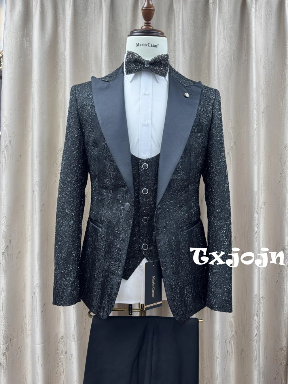 Glitter Luxurious Men's Formal Suits 3 Pieces Dancing Wear Elegant Peak Lapel Suit Set For Men Business Party Outfit S-3XL