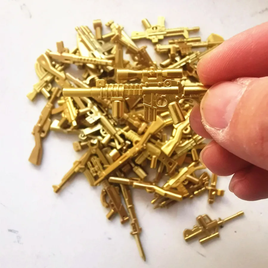 Accessoires militaires, figurine de soldat américain et allemand, bloc de construction, pistolet de couleur dorée, briques, jouet pour enfants garçons