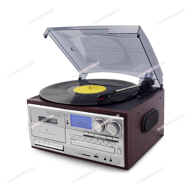 Black vinyl record player, modern phonograph, multifunctional turntable, CD tape, Bluetooth USB, built-in speaker remote control