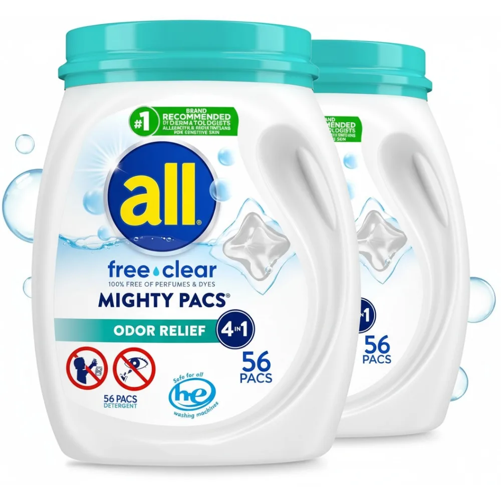 

Hypoallergenic Laundry Detergent Pacs, Unscented Odor Relief, 112 Loads for Sensitive Skin Families