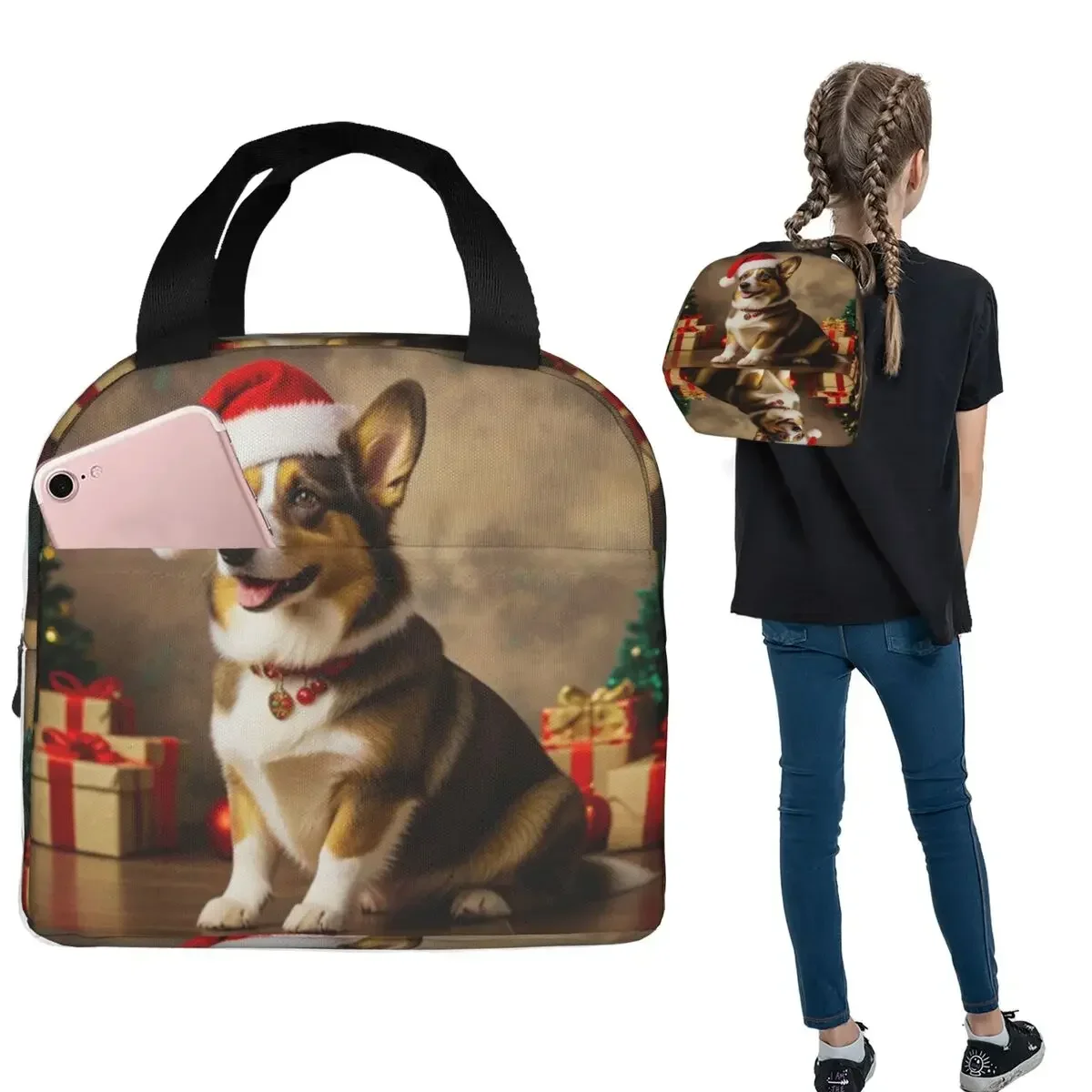 Cardigan Welsh Corgi Dog Christmas Insulated Lunch Bag for Women Kids Portable Food Boxes Thermal Lunch Box Tote