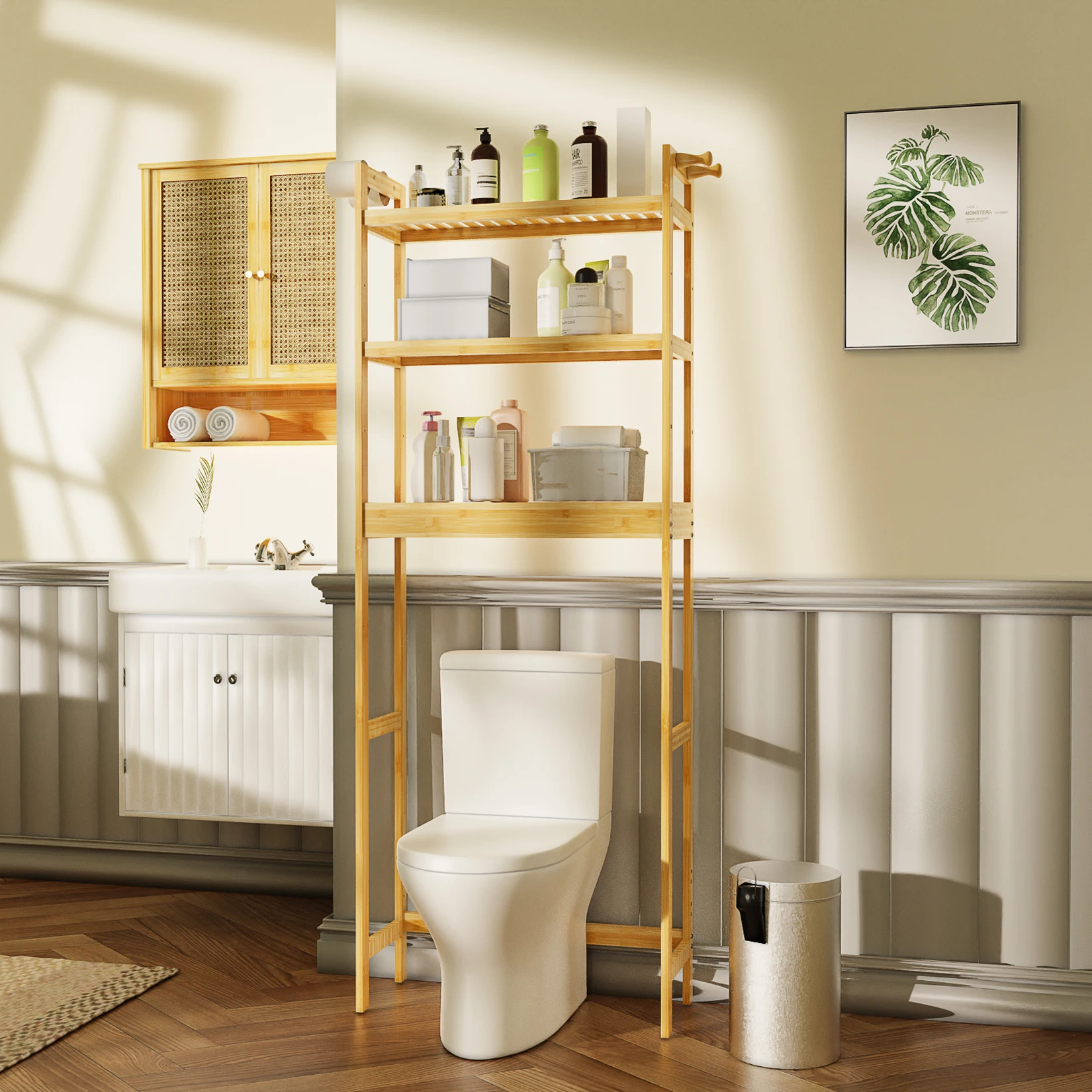 Bathroom Space Saver over the Toilet 3 Tier Storage Shelf Organizer Rack Bamboo for Small Space Restroom Laundry Easy Assembly