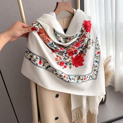 Luxury High Quality Embroidery Scarf Elegant Women Winter Thick Warm Neck Pashmina Long Fringe Scarves Lady Blanket Soft Shawl