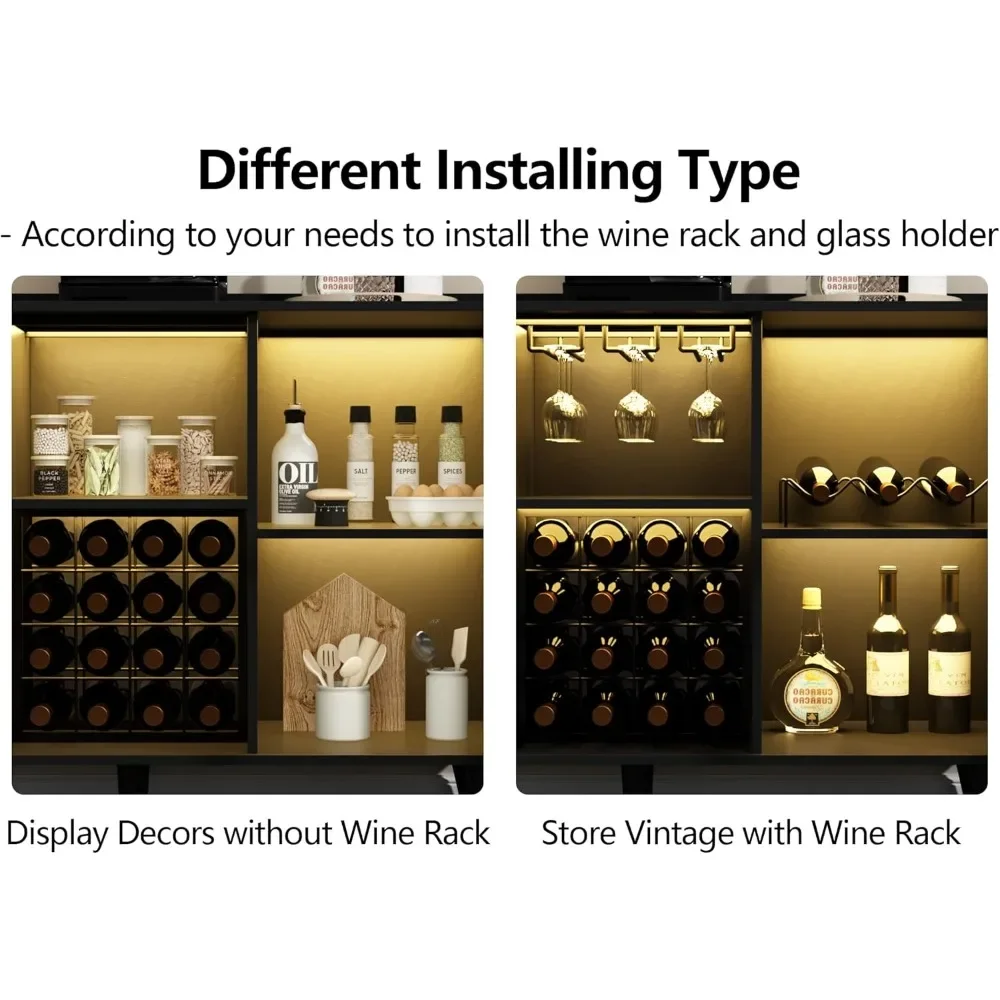 Wine Bar Cabinet with Led Light, Home Coffee Cabinet with Wine and Glass Rack,Freestanding Liquor Cabinet for Living Dining Room