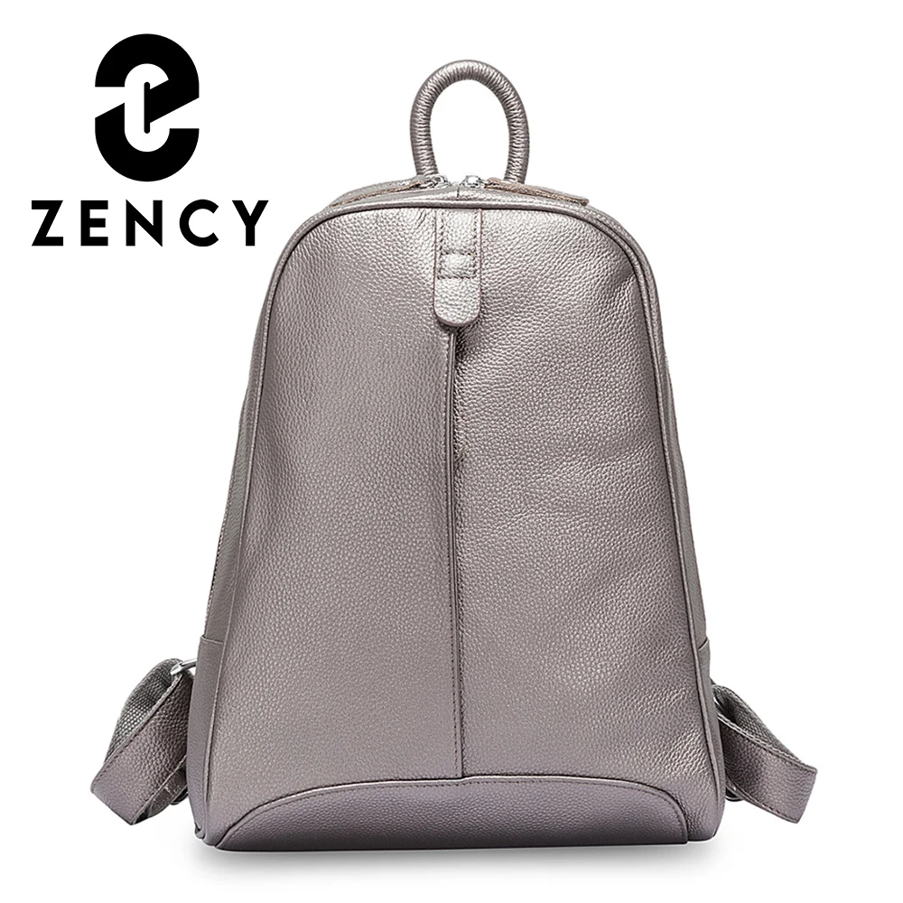 Zency 100% Genuine Leather Women Stylish Backpack Casual Travel Back Pack Bag Preppy Style Schoolbag Laptop Knapsack Bronze Colo