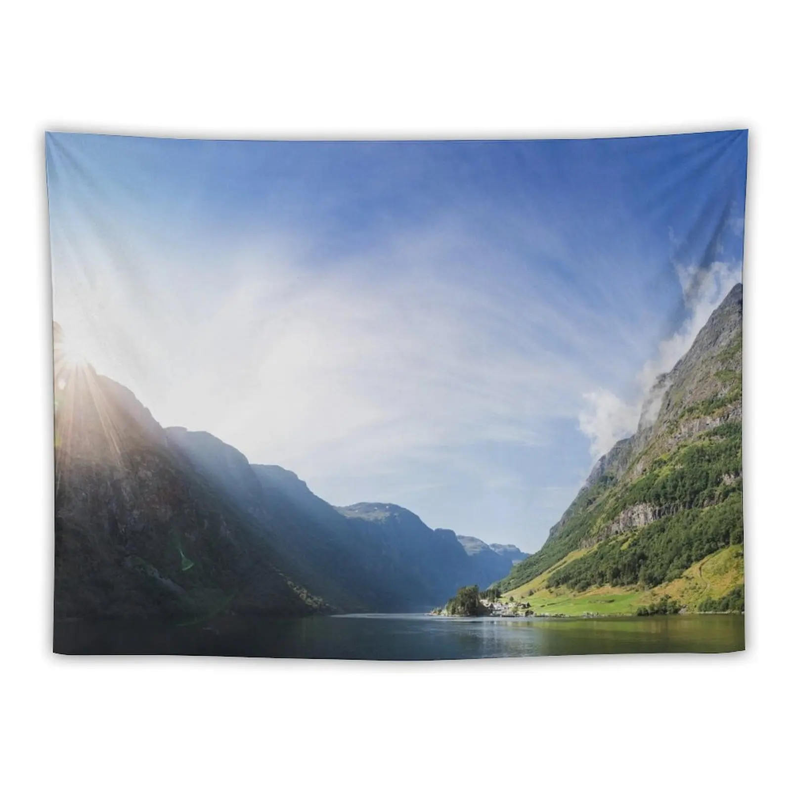 

Sunrise over Fjord Village - Wide Panorama Tapestry Carpet On The Wall Things To Decorate The Room Tapestry