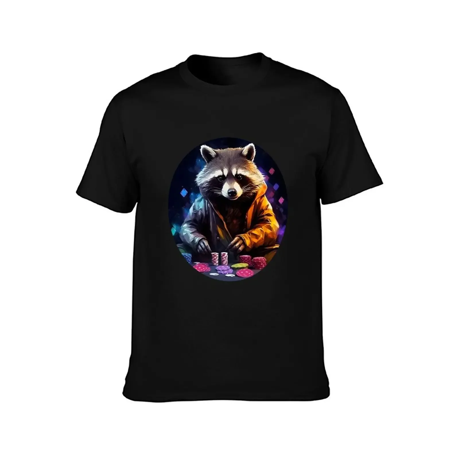 Poker player raccoon T-Shirt basketball graphic tees luxury clothing labubu plain t shirts men