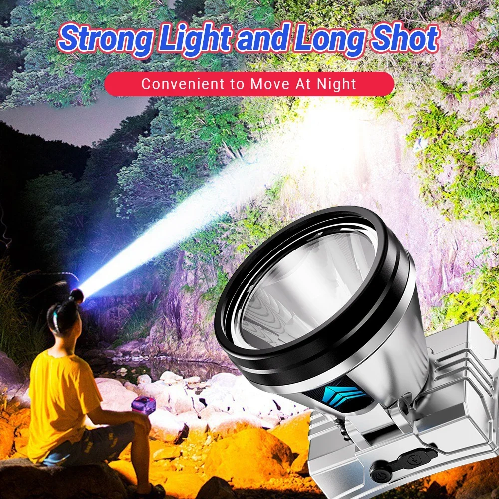 High Power LED Flashlight Waterproof Fishing Lantern Torch USB Rechargeable Powerful Spotlight Searchlight Camping Lamp