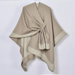 Straps Split Shawl Scarf Women 130x150cm Warm Luxury Women  Double-sided Imitation Cashmere Split Cape Cardigan Hijabs for Women