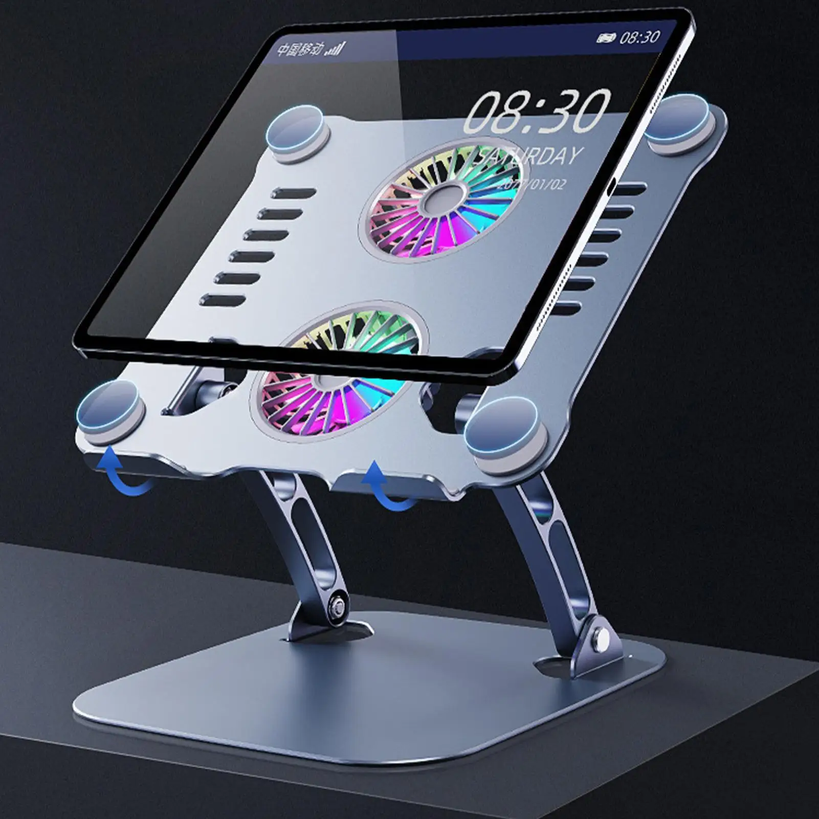 

Tablet Double Fan Cooling Rack Aluminum Alloy Tablet Stand Fan Heat Sink Base Adjustable Height Lifting Cooling Desktop Stand