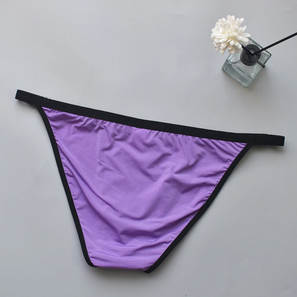 

Men Low Waist Underwear Adjustable Pouch Ice Silk Transparent Breathable Ultra Thin Sexy Bikini Briefs for Night