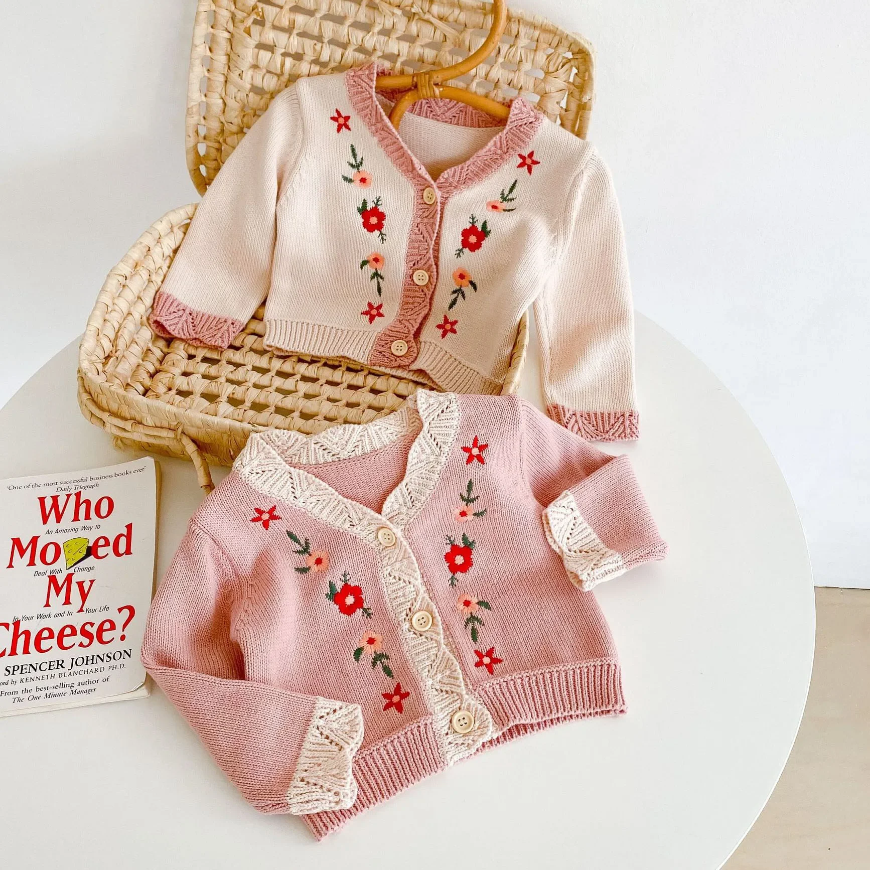 

0-3T Newborn Kid Baby Girl Winter Clothes Flower Embroidery Baby Sweater Cardigan Elegant Warm Knitwear Coat Outfit