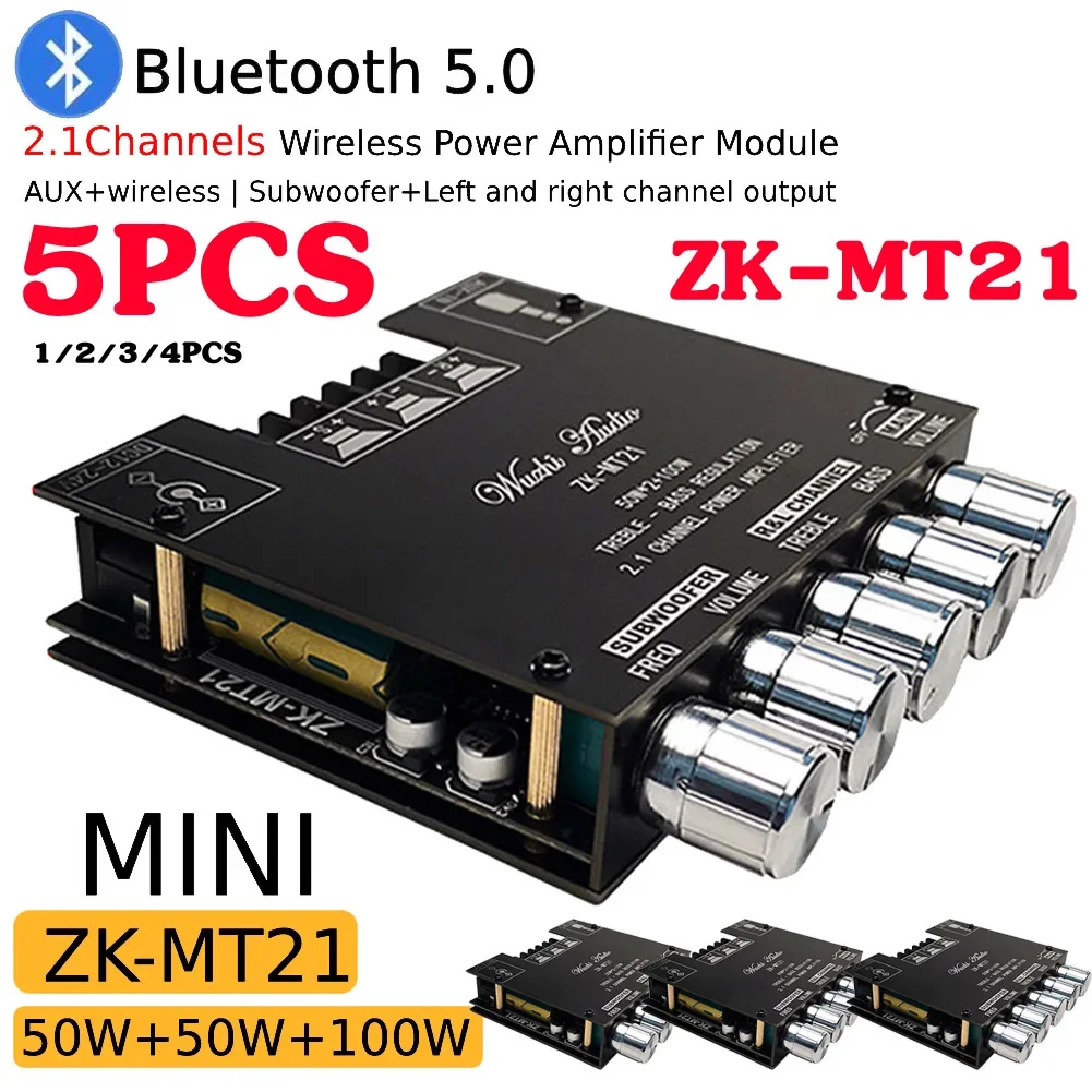 ZK-MT21 2x50W+100W 2.1 Channel Subwoofer Digital Power Amplifier Board AUX 12V 24V Audio Stereo Bluetooth 5.0 Bass Amp for Home