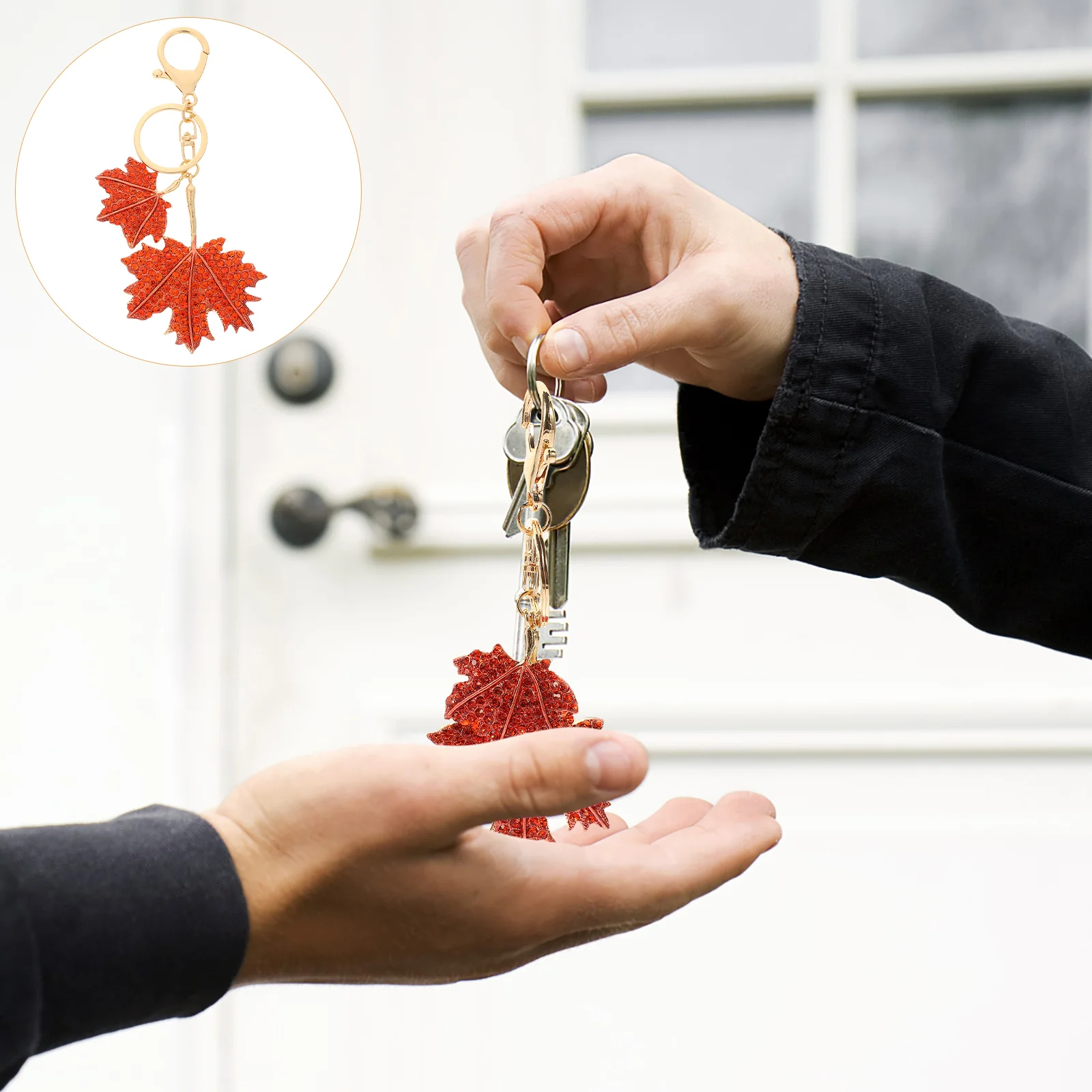 Key Chain Charm Decor Maple Keychain Hanging Crystal Decorative Metal Ring Creative Leaf Bag