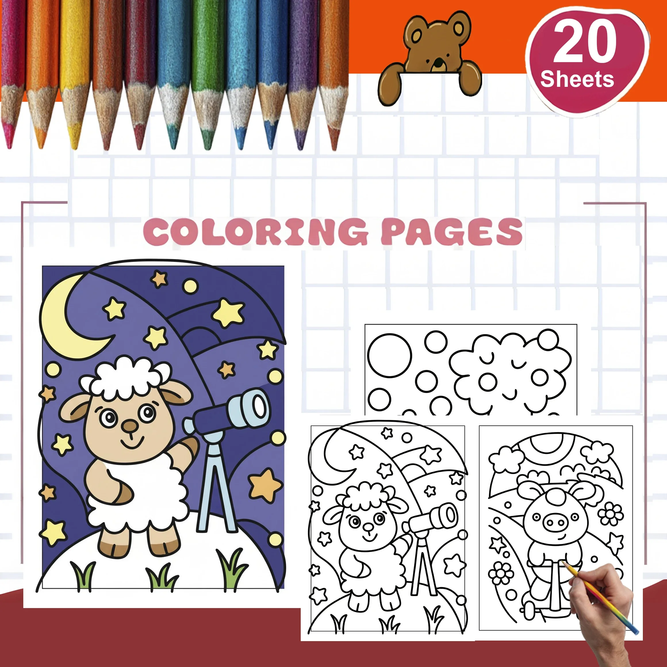 

20 листов бумаги для раскрашивания формата А5 с милыми сельскохозяйственными животными для взрослых, бумага для раскрашивания в подарок на День святого Валентина