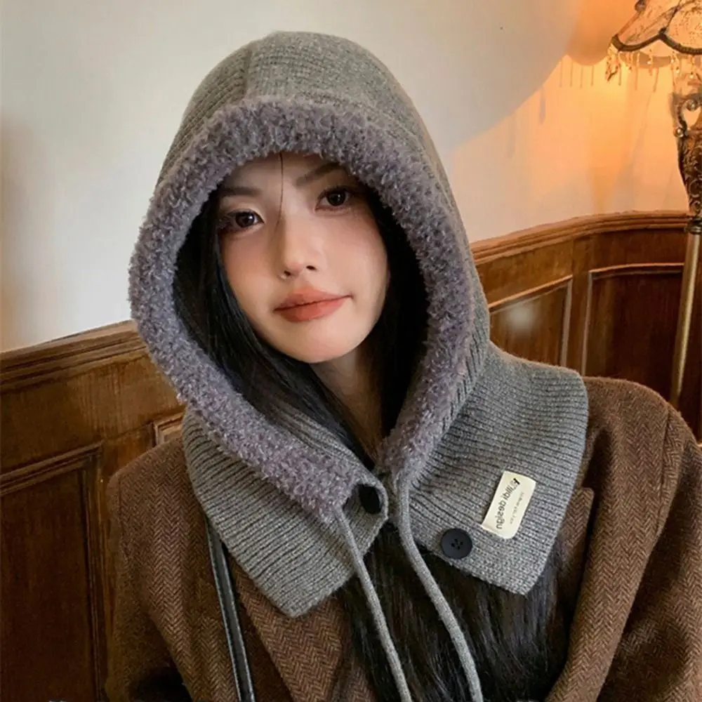 أزياء بالاكلافا قبعة دافئة يندبروف محبوك قبعة زر تصميم الرقبة حماية هود وشاح الخريف الشتاء