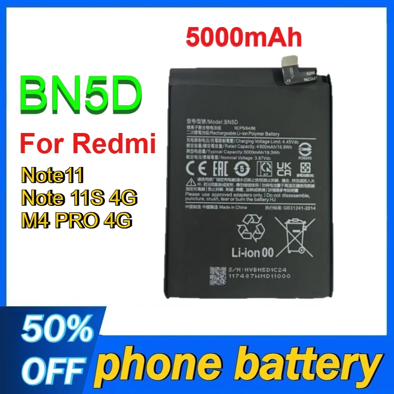 

BN5D 5000mAh Battery for Redmi Note11 Note 11S 4G M4 PRO 4G Mobile Phone Replacement Batteries