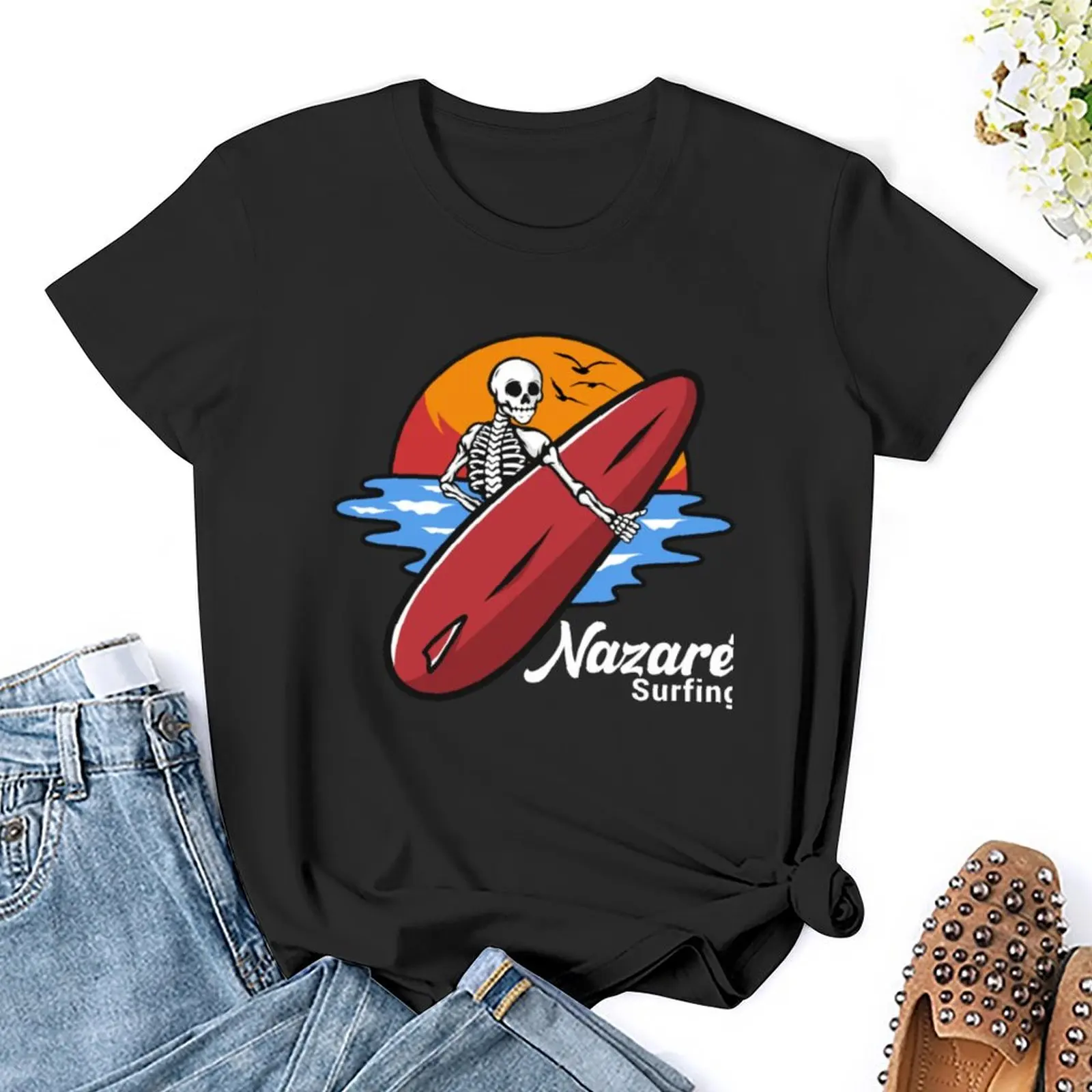 Nazare Surfing Portugal gift T-Shirt shirts graphic tees Short sleeve tee Woman clothing