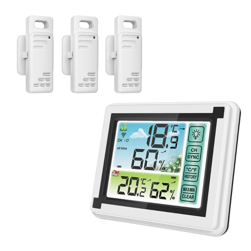 Portable Wireless Touch Screen Weather Station Max Min Records ℃ ℉ Temperature Meter Humidity Monitor for Indoor Outdoor