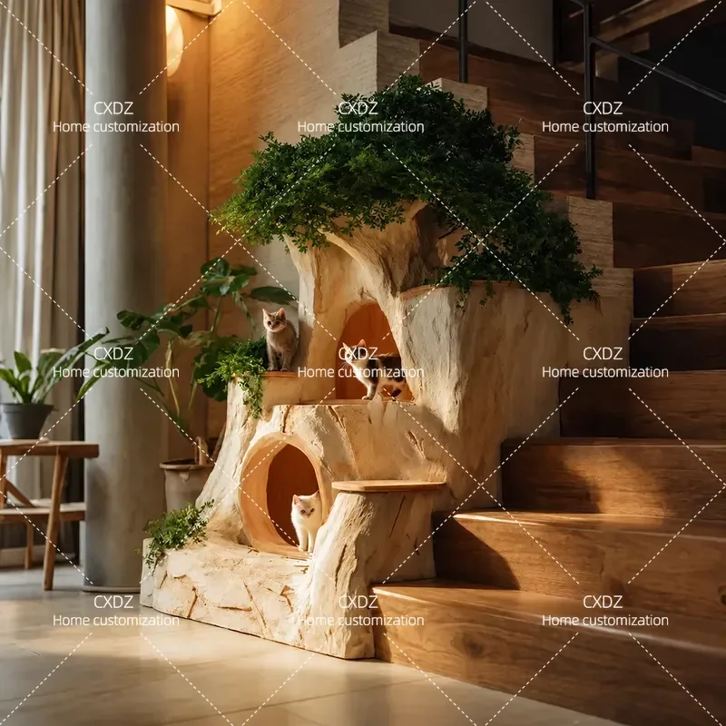 Cat Climbing Frame with Integrated Nest Large Luxury Pet Villa Stairs All Season Universal Cat Tree Shelf for Indoor Cats