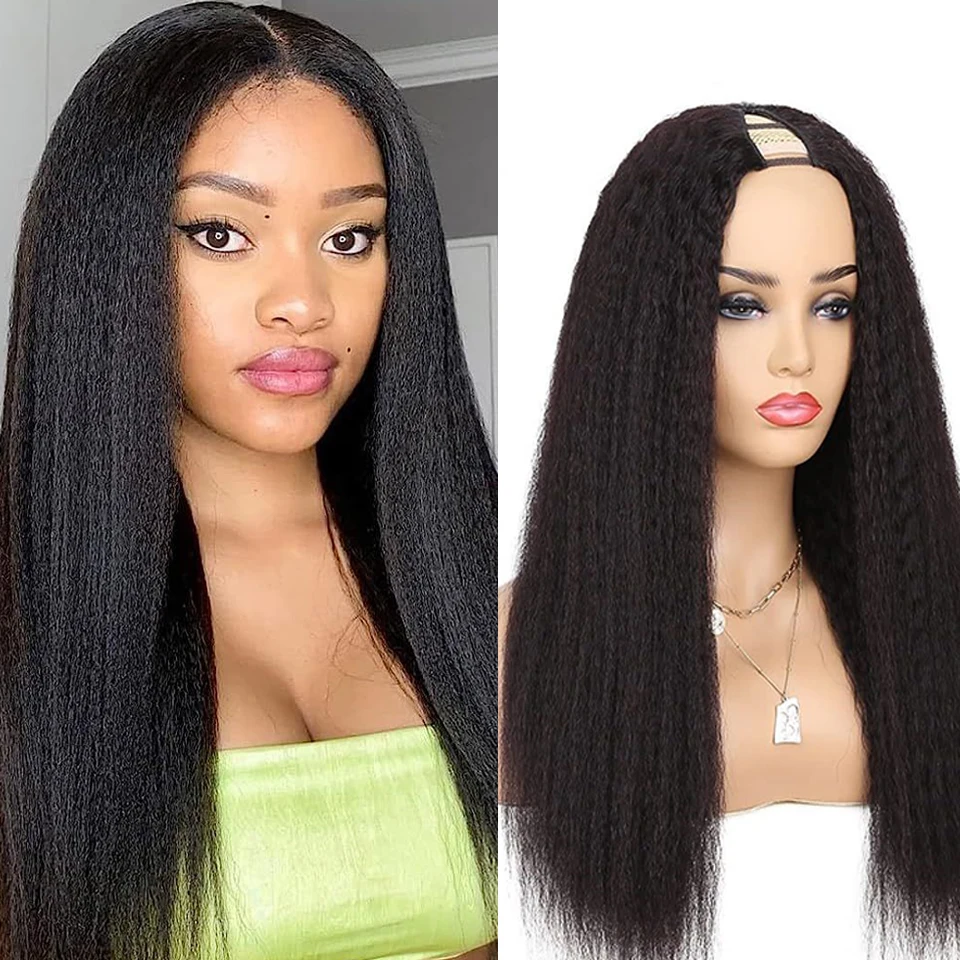 V Part Wig capelli umani parrucche diritte crespi per le donne 250% brasiliano Yaki Straight Machine Made Clip a forma di V in parrucche capelli Remy