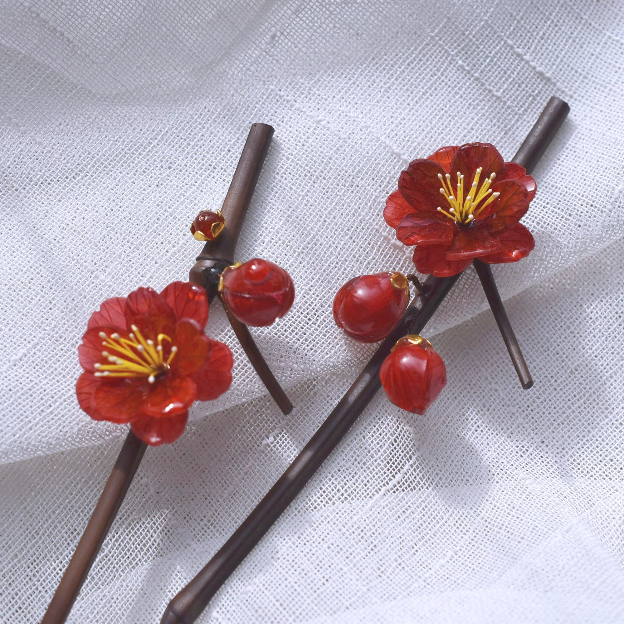 

Vintage Chinese Style Red Plum Blossom Hairpin,Hair Accessories