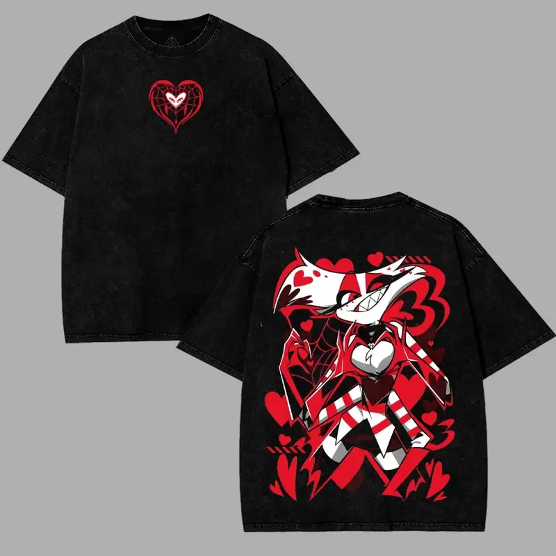Cartoon Hazbin Hotel Adam The Exorcist T Shirt Men Women Clothing Anime Vintage Washed T-shirt Cotton Short Sleeve Loose Tees