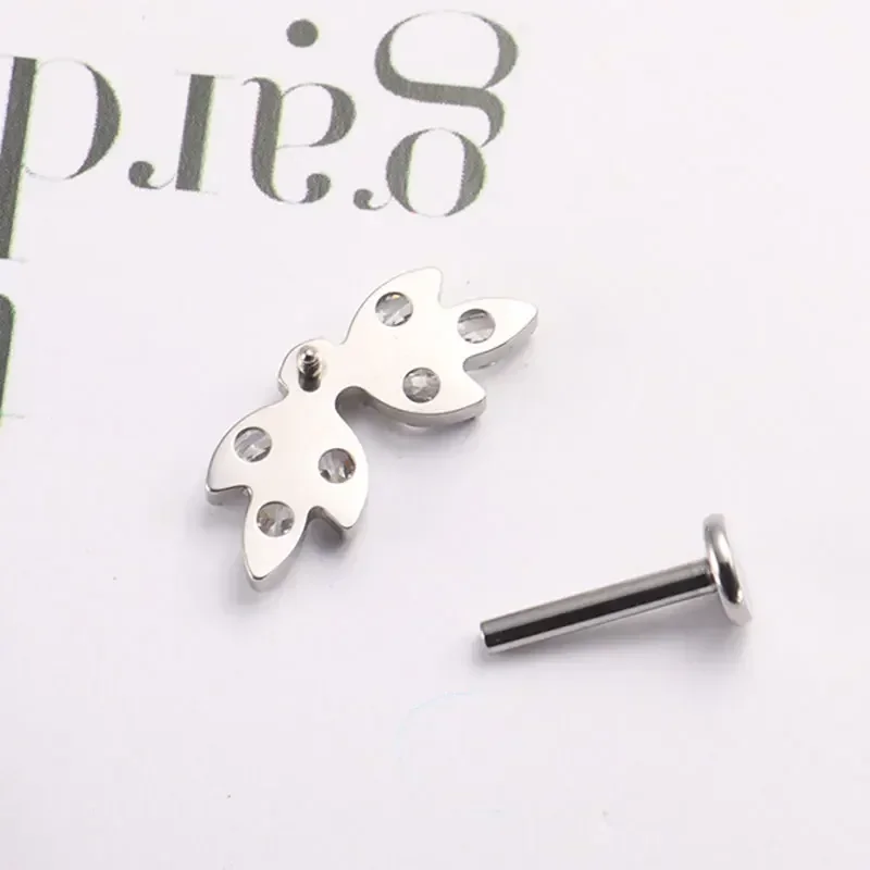 ASTM F136 Titanium 16G 18G EAR Leaf Shape with CZ Top Cartilage Tragus Earrings Ear Lip Helix Studs Tongue Nail Piercing Jewelry